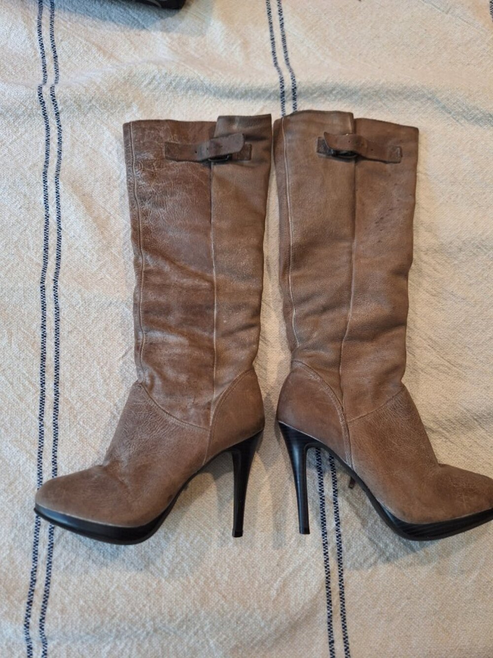 CATHY JEAN Gray Distressed Leather Over The Knee Boots - Women’s Size 7.0